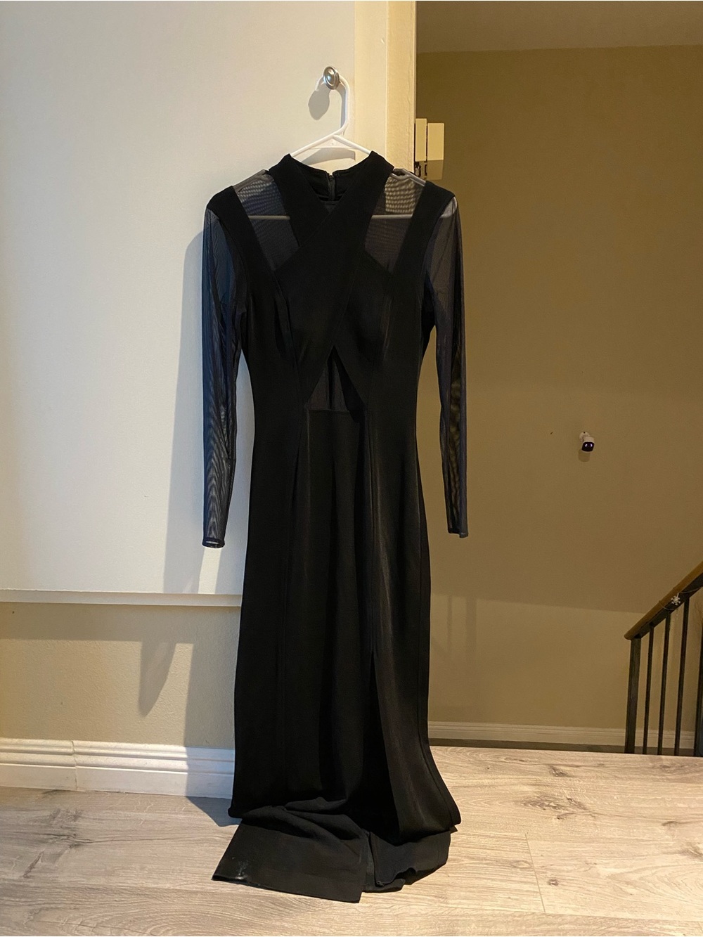 Tadashi Shoji Black Long-Sleeve maxi party dress with side slit